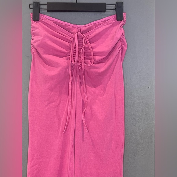 Pink Drawstring Ruched Flare Leg Pants - Picture 4 of 7